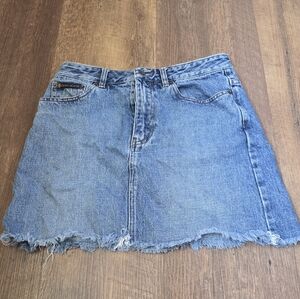 DKNY Light Blue Denim Mini Skirt with Frayed Hem